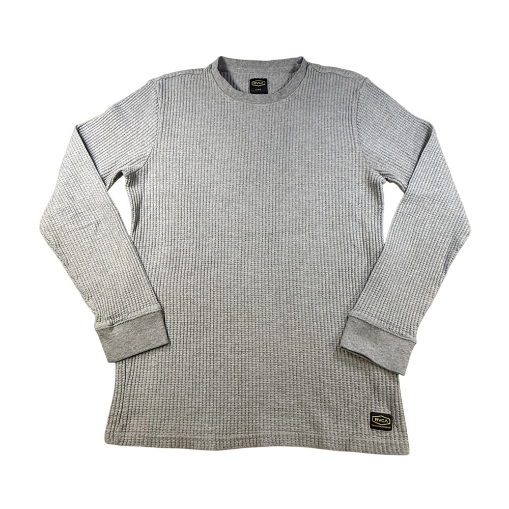 RVCA Mens Thermal Shirt Waffle Knit Long Sleeve Large Grey Cotton Blend